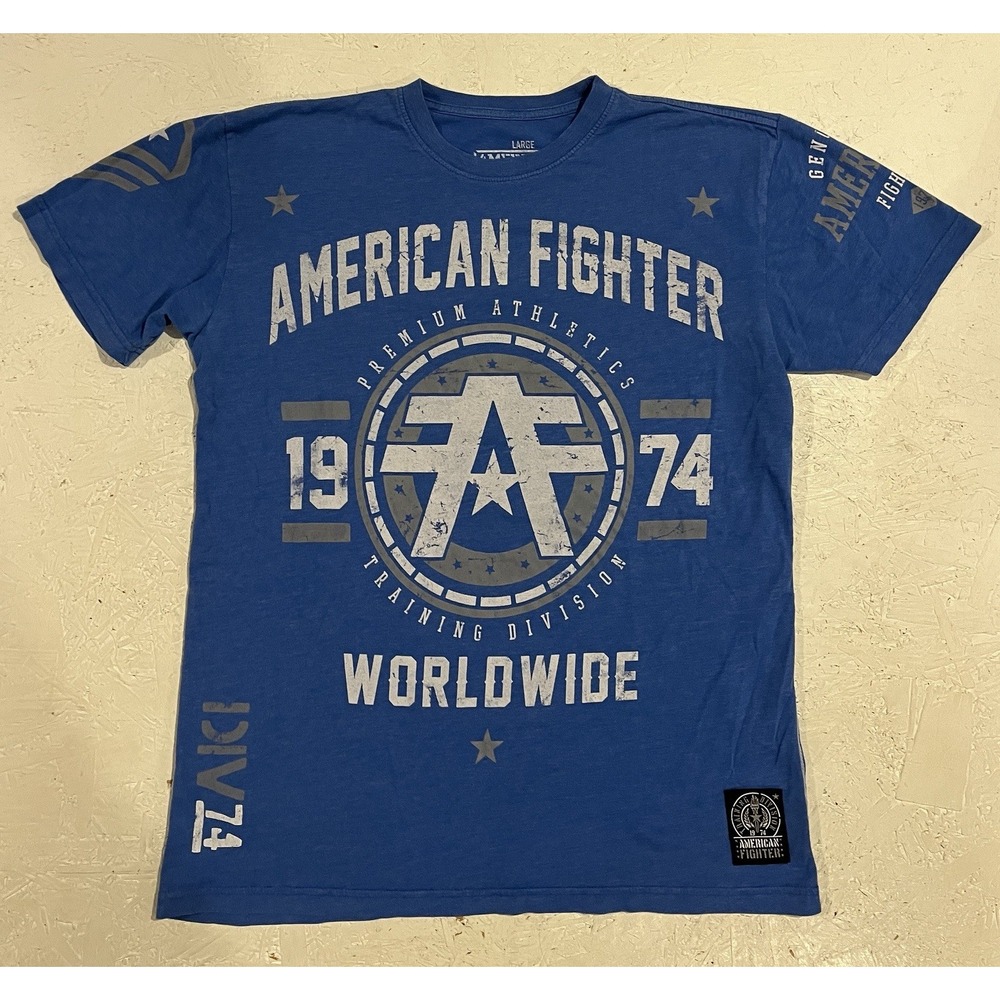Affliction Men's American Fighter T-Shirt Graphic Tee‎ Men's Size Large Blue